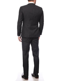 Thumbnail for Napoli SUITS Napoli Mens Charcoal Pinstripe 100% Italian Wool Slim Fit Suit With Peak Lapels