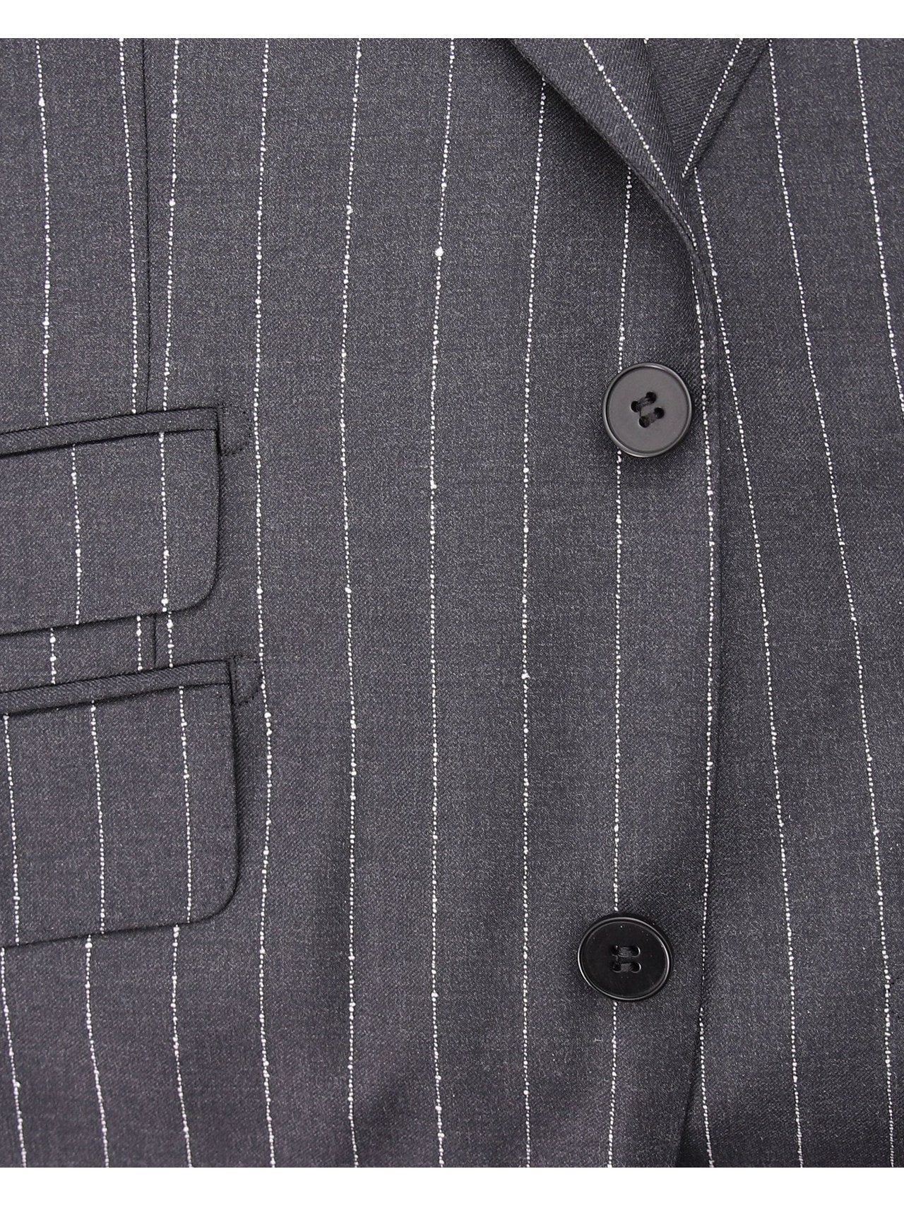 Napoli SUITS Napoli Mens Charcoal Pinstripe 100% Italian Wool Slim Fit Suit With Peak Lapels