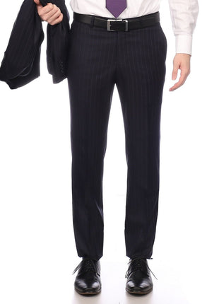 Napoli SUITS Napoli Mens Navy Pinstripe Half Canvassed Wool Slim Fit Suit With Peak Lapels