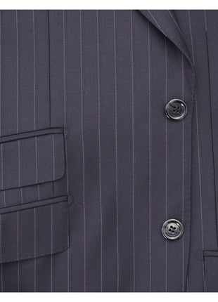 Napoli SUITS Napoli Mens Navy Pinstripe Half Canvassed Wool Slim Fit Suit With Peak Lapels