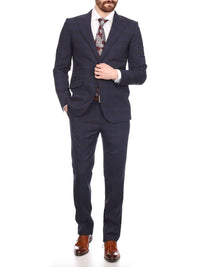 Thumbnail for Napoli SUITS Napoli Mens Navy & Purple Plaid 100% Wool Slim Fit Suit With Peak Lapels