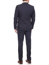 Thumbnail for Napoli SUITS Napoli Mens Navy & Purple Plaid 100% Wool Slim Fit Suit With Peak Lapels