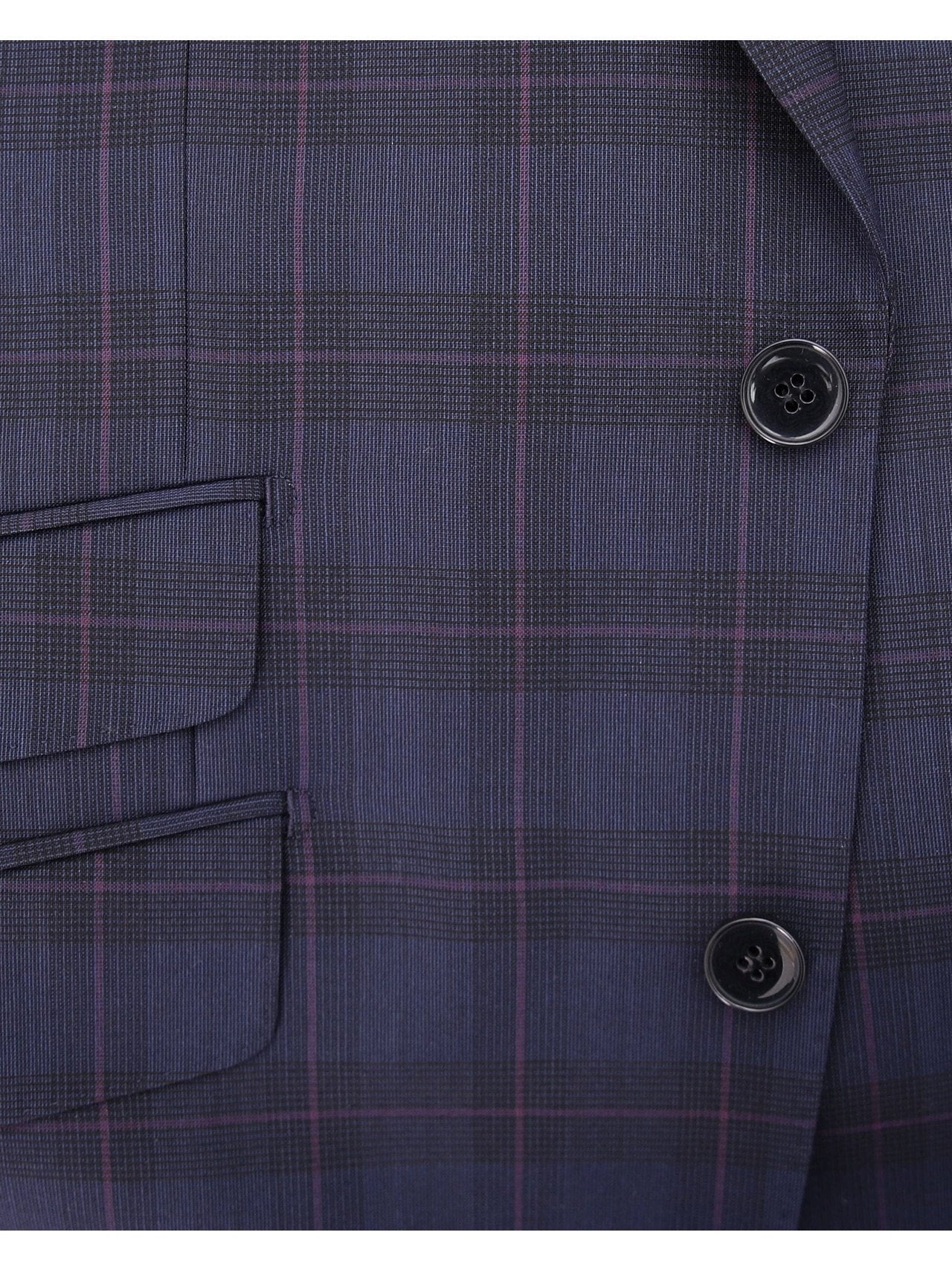 Napoli SUITS Napoli Mens Navy & Purple Plaid 100% Wool Slim Fit Suit With Peak Lapels