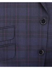 Thumbnail for Napoli SUITS Napoli Mens Navy & Purple Plaid 100% Wool Slim Fit Suit With Peak Lapels