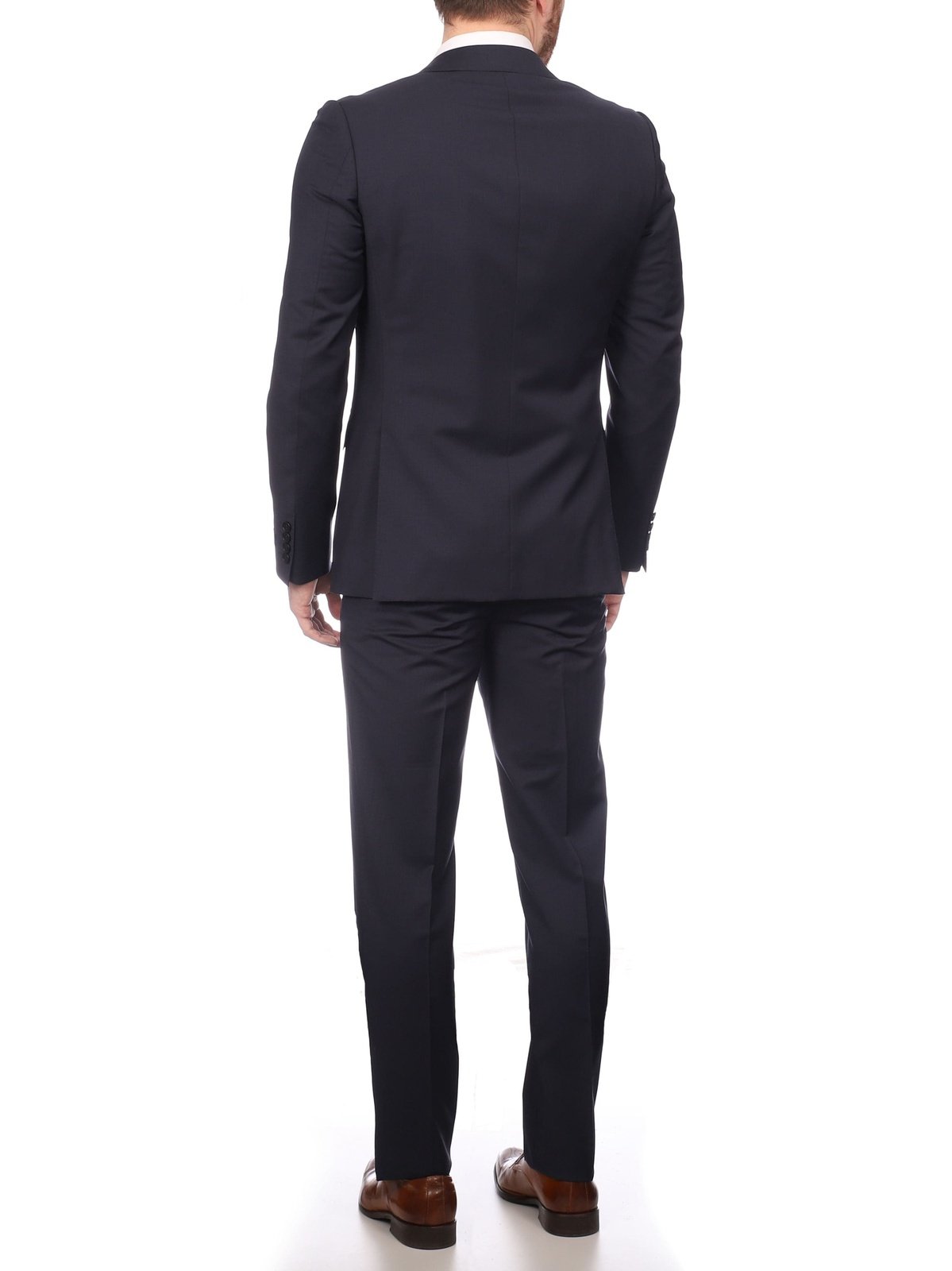 Napoli SUITS Napoli Mens Solid Navy 100% Wool Slim Fit Suit With Peak Lapels