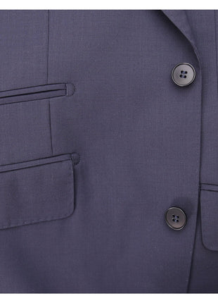 Napoli SUITS Napoli Mens Solid Navy 100% Wool Slim Fit Suit With Peak Lapels