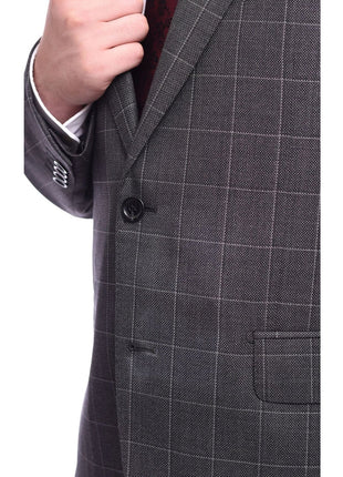 Napoli TWO PIECE SUITS Men's Napoli Classic Fit Charcoal Gray Plaid Two Button Half Canvassed Wool Suit