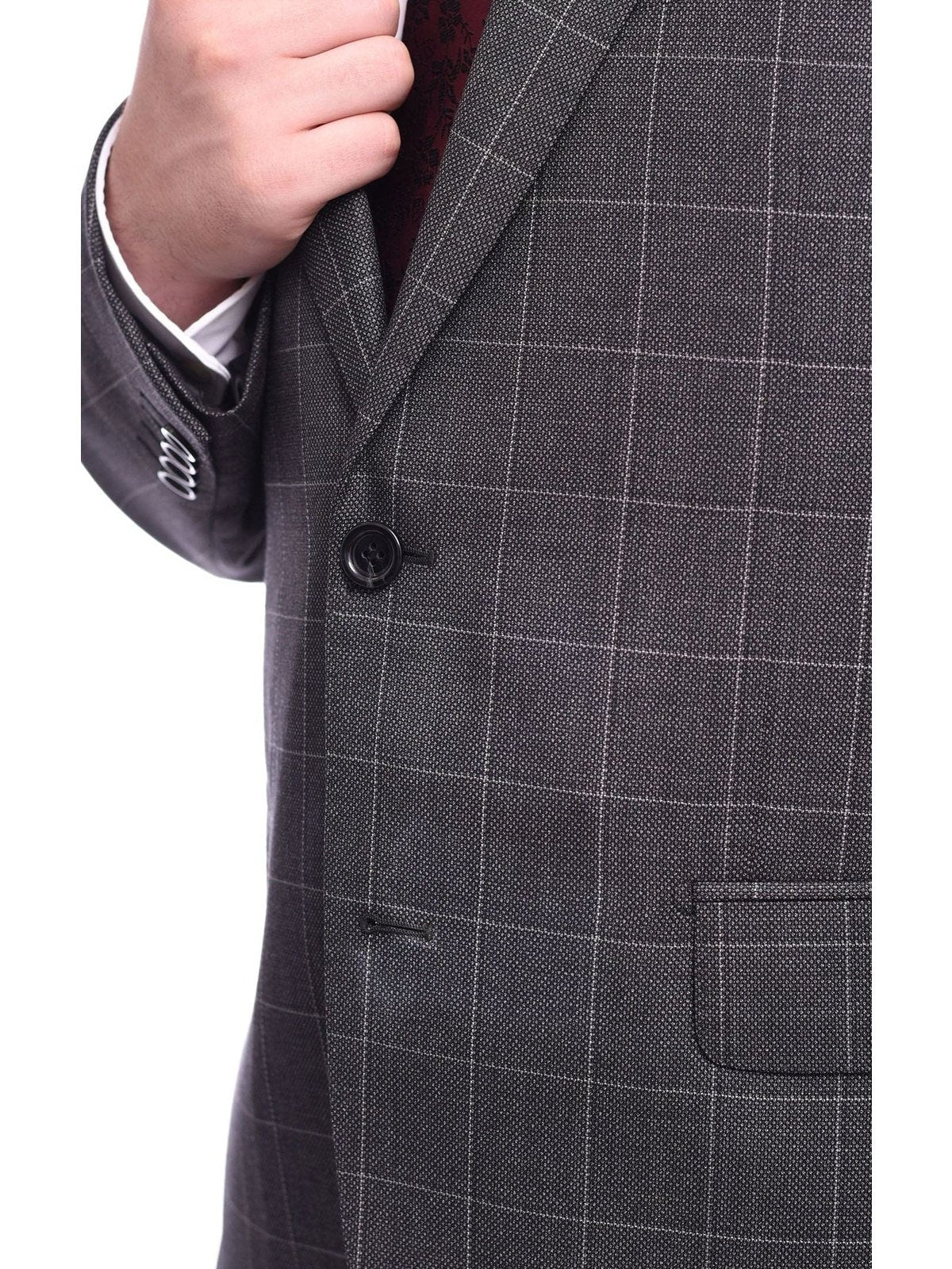 Napoli TWO PIECE SUITS Men's Napoli Classic Fit Charcoal Gray Plaid Two Button Half Canvassed Wool Suit