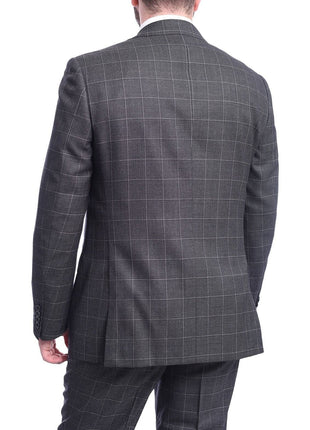 Napoli TWO PIECE SUITS Men's Napoli Classic Fit Charcoal Gray Plaid Two Button Half Canvassed Wool Suit
