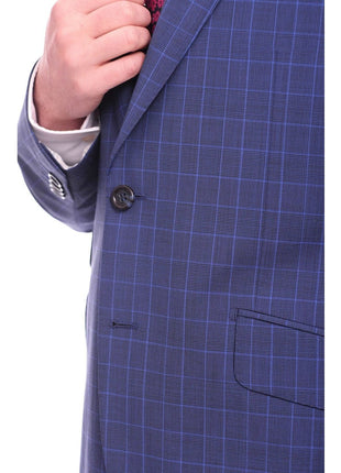 Napoli TWO PIECE SUITS Men's Napoli Slim Fit Blue Glen Plaid 2 Button Super 150s 100% Italian Wool Suit