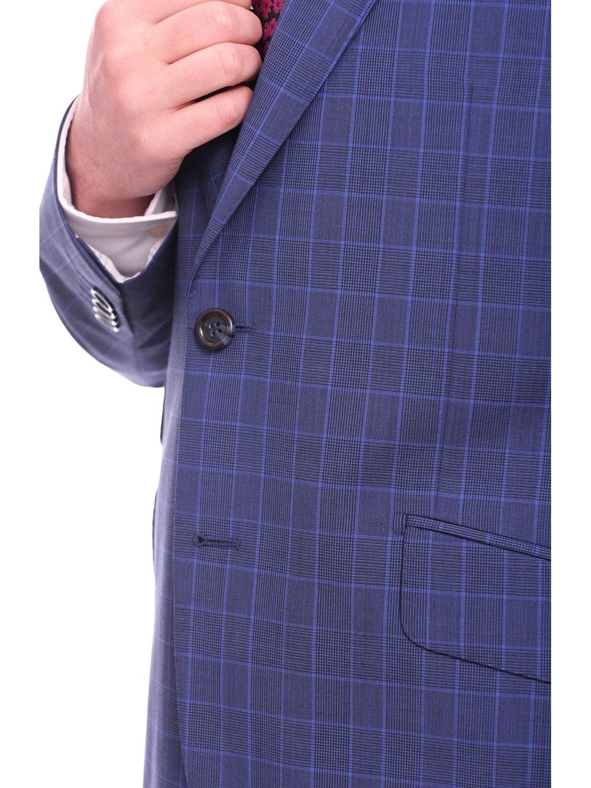 Napoli TWO PIECE SUITS Men's Napoli Slim Fit Blue Glen Plaid 2 Button Super 150s 100% Italian Wool Suit