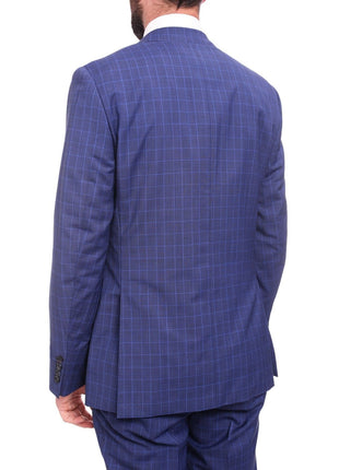 Napoli TWO PIECE SUITS Men's Napoli Slim Fit Blue Glen Plaid 2 Button Super 150s 100% Italian Wool Suit