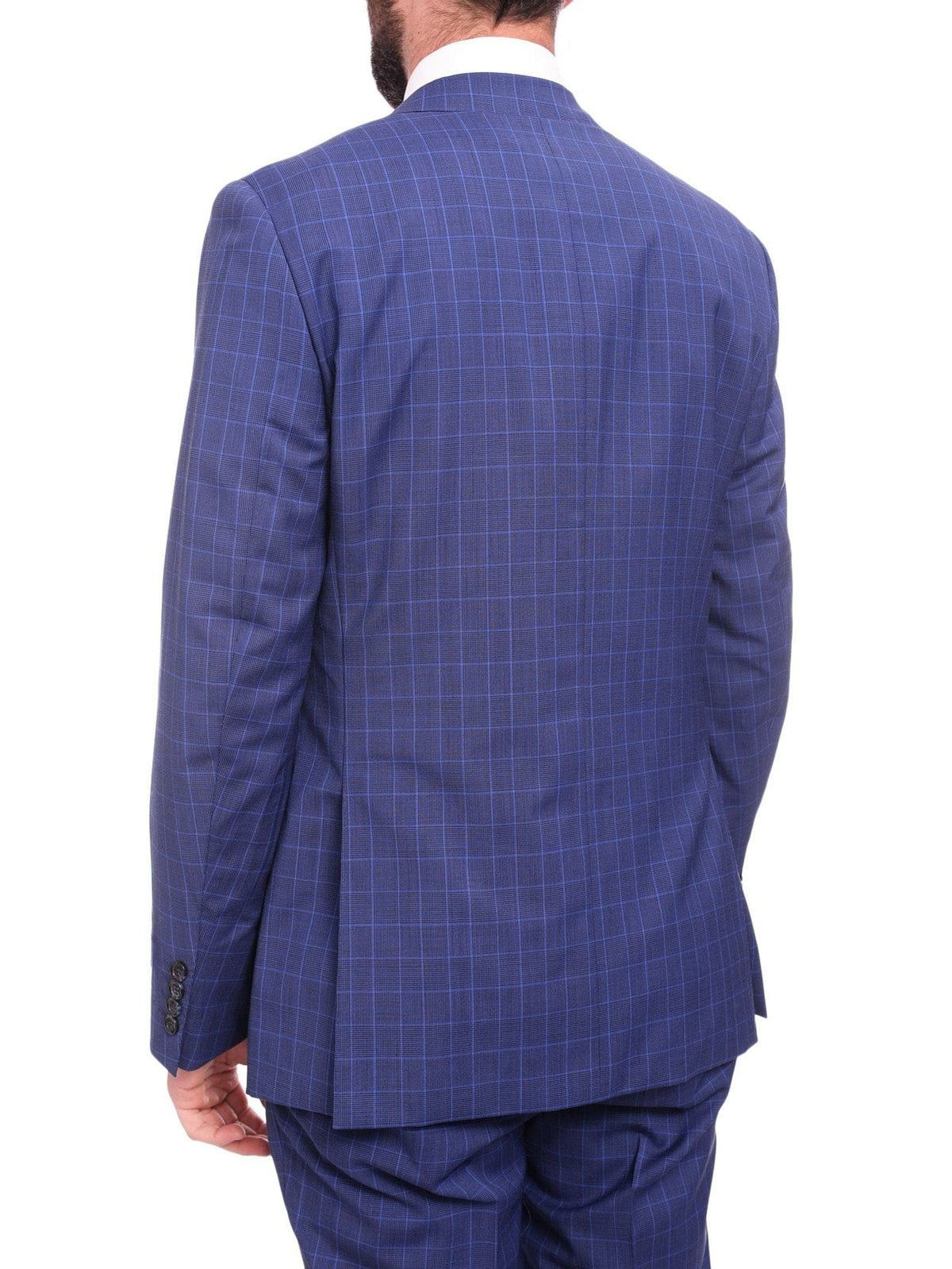Napoli TWO PIECE SUITS Men&#39;s Napoli Slim Fit Blue Glen Plaid 2 Button Super 150s 100% Italian Wool Suit