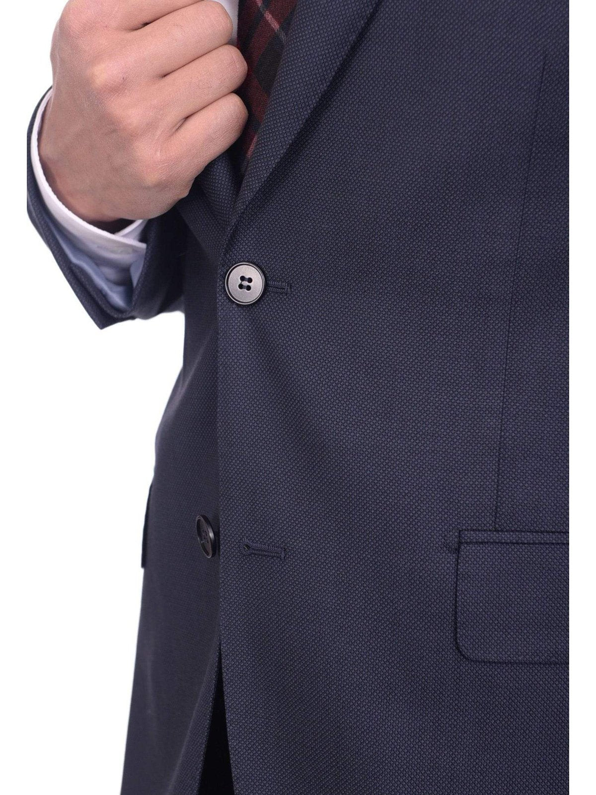 Napoli TWO PIECE SUITS Men&#39;s Napoli Slim Fit Blue Textured Half Canvassed Super 160&#39;s 100% Wool Suit