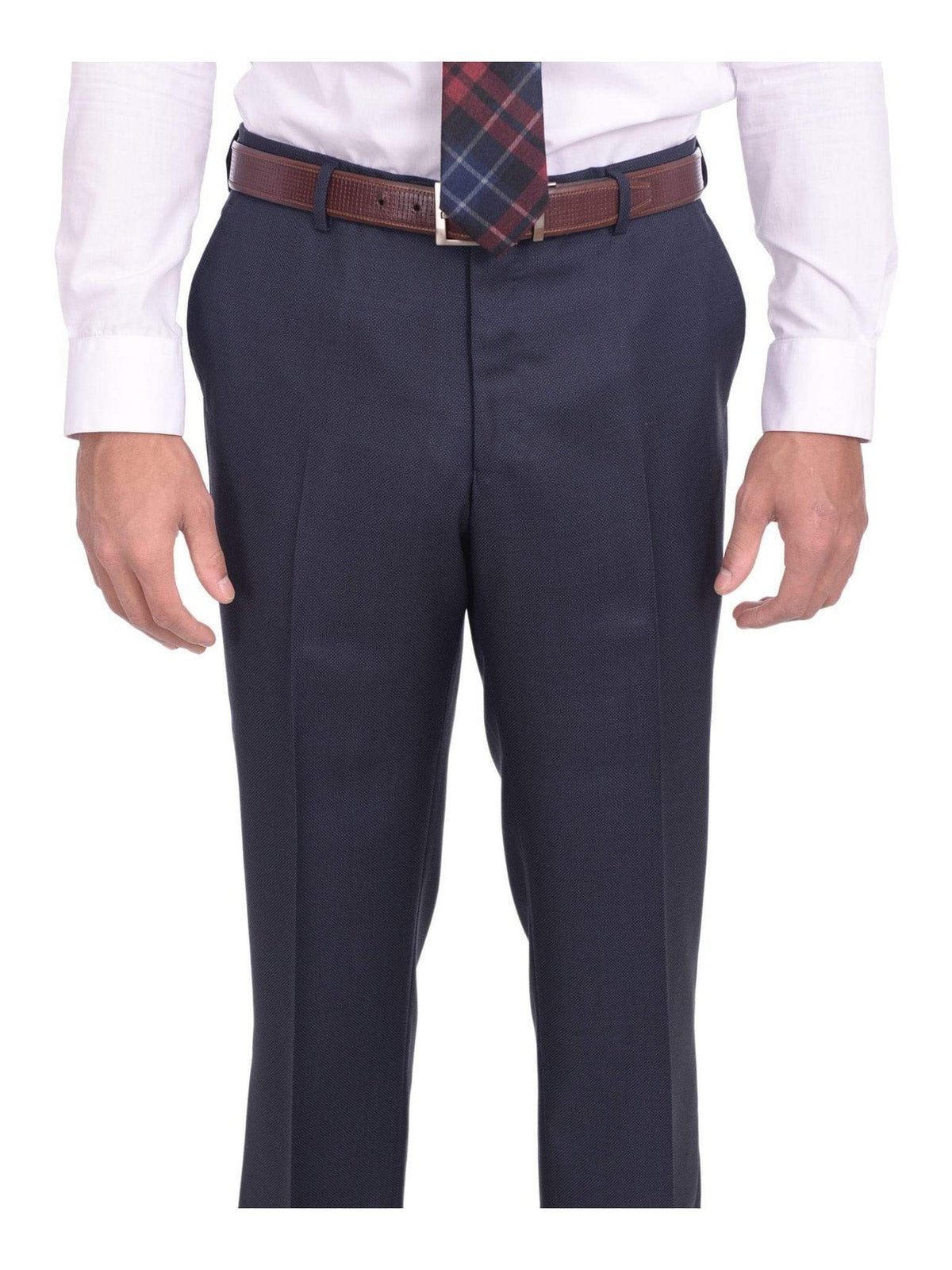 Napoli TWO PIECE SUITS Men&#39;s Napoli Slim Fit Blue Textured Half Canvassed Super 160&#39;s 100% Wool Suit
