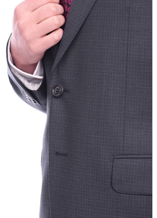 Napoli TWO PIECE SUITS Men's Napoli Slim Fit Navy Blue Check Two Button Half Canvassed 100% Wool Suit