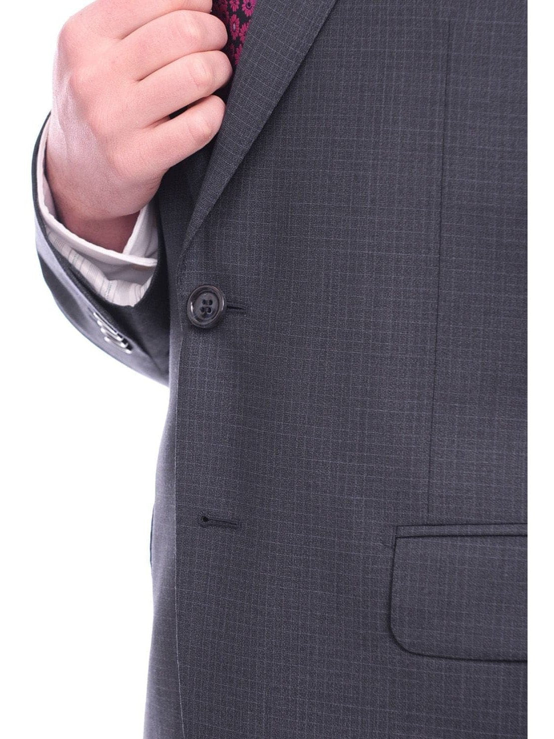 Napoli TWO PIECE SUITS Men&#39;s Napoli Slim Fit Navy Blue Check Two Button Half Canvassed 100% Wool Suit