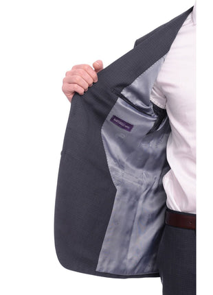 Napoli TWO PIECE SUITS Men's Napoli Slim Fit Navy Blue Check Two Button Half Canvassed 100% Wool Suit