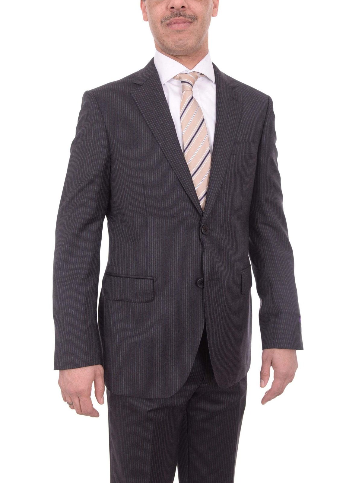 Napoli TWO PIECE SUITS Mens Napoli Charcoal Gray Pinstriped Half Canvassed Super 180s Wool Suit