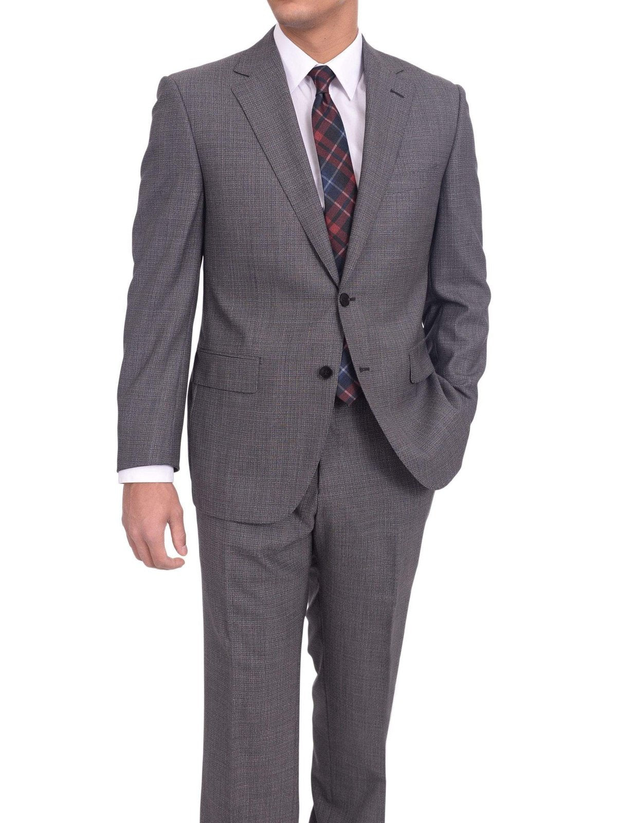 Napoli TWO PIECE SUITS Mens Napoli Classic Fit  Gray Textured Two Button Half Canvassed Wool Suit
