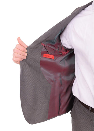 Napoli TWO PIECE SUITS Mens Napoli Slim Fit Gray Pinstriped Half Canvassed Marzotto Wool Suit