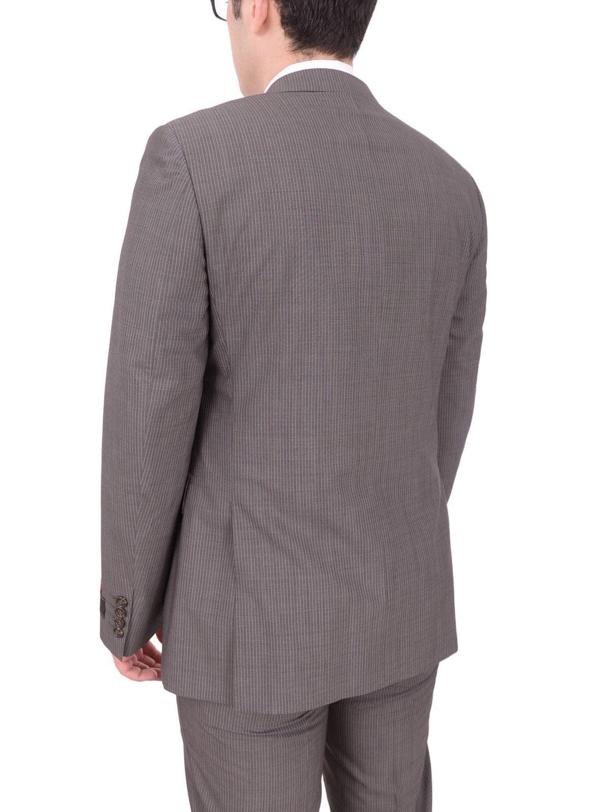 Napoli TWO PIECE SUITS Mens Napoli Slim Fit Gray Pinstriped Half Canvassed Marzotto Wool Suit