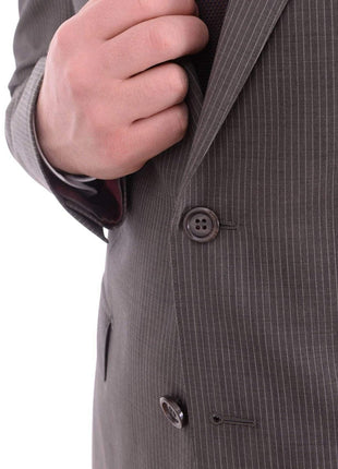 Napoli TWO PIECE SUITS Mens Napoli Slim Fit Gray Pinstriped Half Canvassed Marzotto Wool Suit