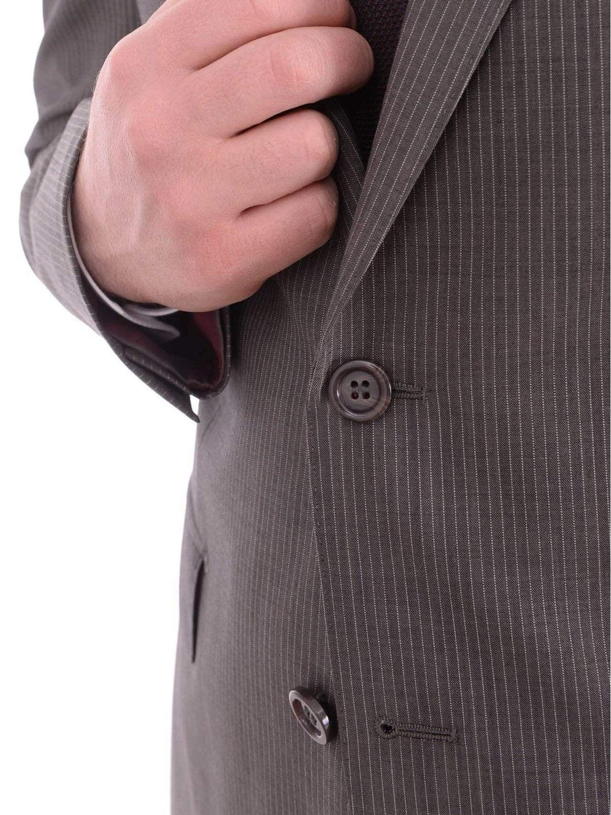 Napoli TWO PIECE SUITS Mens Napoli Slim Fit Gray Pinstriped Half Canvassed Marzotto Wool Suit