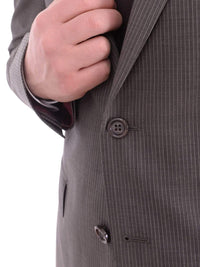 Thumbnail for Napoli TWO PIECE SUITS Mens Napoli Slim Fit Gray Pinstriped Half Canvassed Marzotto Wool Suit
