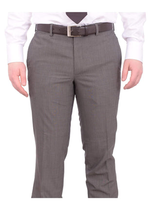 Napoli TWO PIECE SUITS Mens Napoli Slim Fit Gray Pinstriped Half Canvassed Marzotto Wool Suit