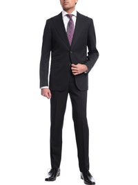 Thumbnail for Napoli TWO PIECE SUITS Mens Napoli Slim Fit Solid Black Two Button Half Canvassed Reda Wool Suit