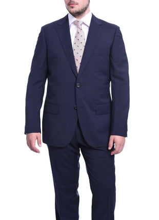 Napoli TWO PIECE SUITS Napoli Classic Fit Blue Plaid Windowpane Two Button Half Canvassed Wool Suit