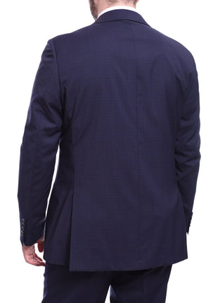 Napoli TWO PIECE SUITS Napoli Classic Fit Blue Plaid Windowpane Two Button Half Canvassed Wool Suit