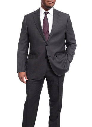 Napoli TWO PIECE SUITS Napoli Classic Fit Charcoal Gray Birdseye Half Canvassed Marzotto Wool Suit