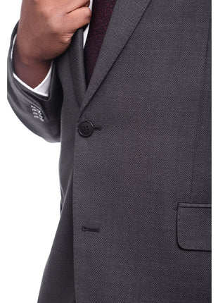 Napoli TWO PIECE SUITS Napoli Classic Fit Charcoal Gray Birdseye Half Canvassed Marzotto Wool Suit