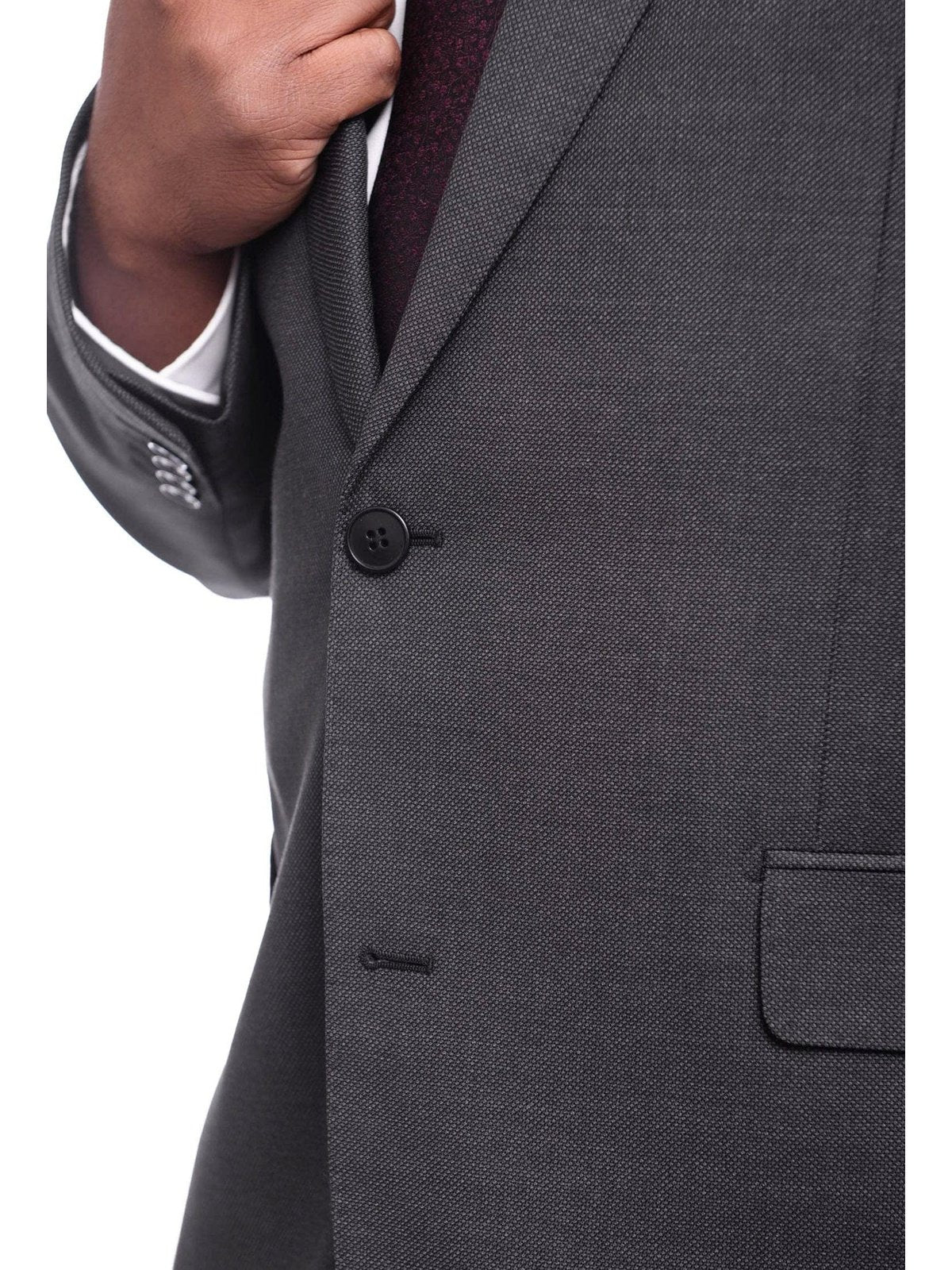 Napoli TWO PIECE SUITS Napoli Classic Fit Charcoal Gray Birdseye Half Canvassed Marzotto Wool Suit