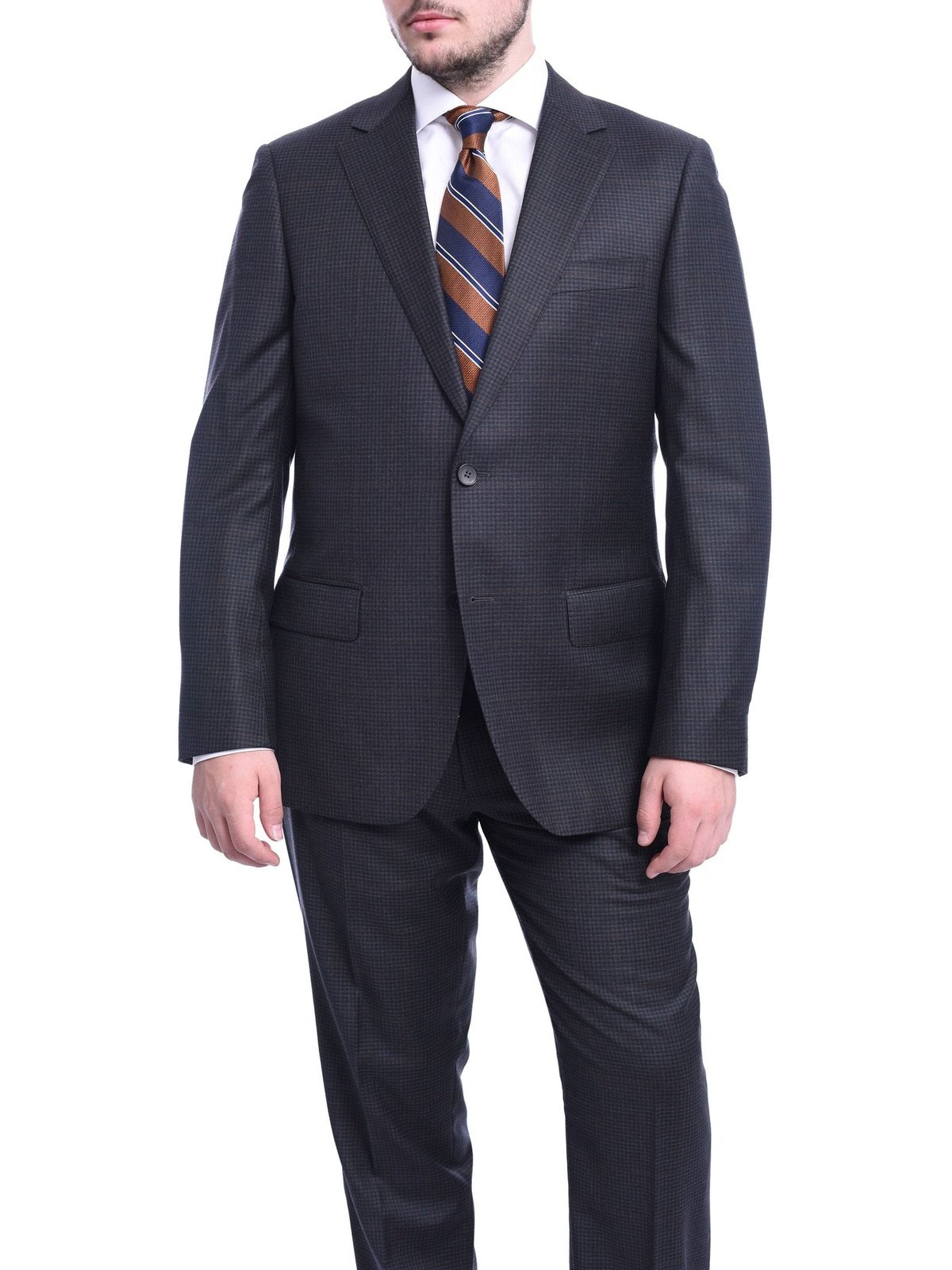 Napoli TWO PIECE SUITS Napoli Classic Fit Charcoal Gray Check Half Canvassed Super 150s Wool Suit