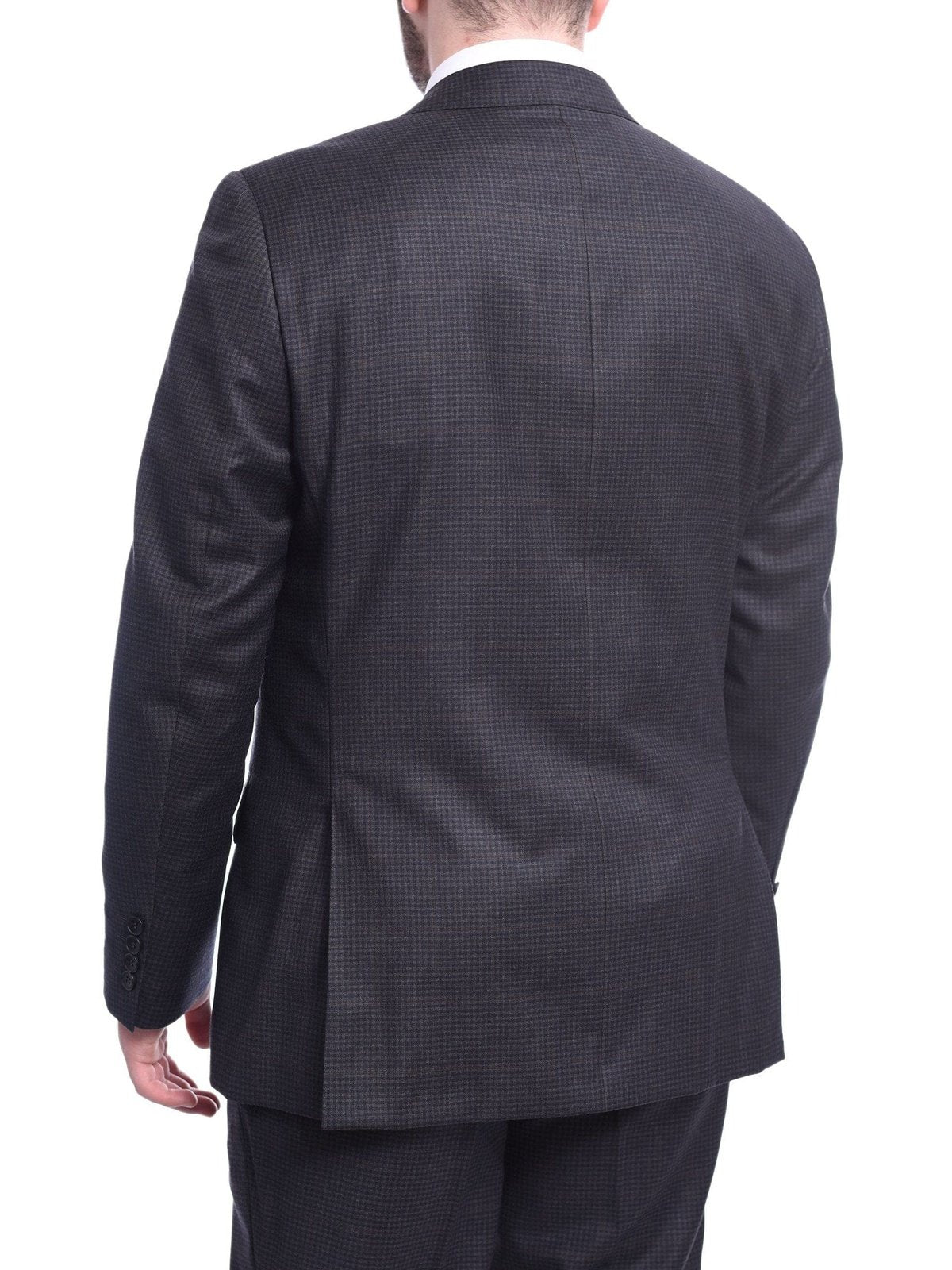 Napoli TWO PIECE SUITS Napoli Classic Fit Charcoal Gray Check Half Canvassed Super 150s Wool Suit