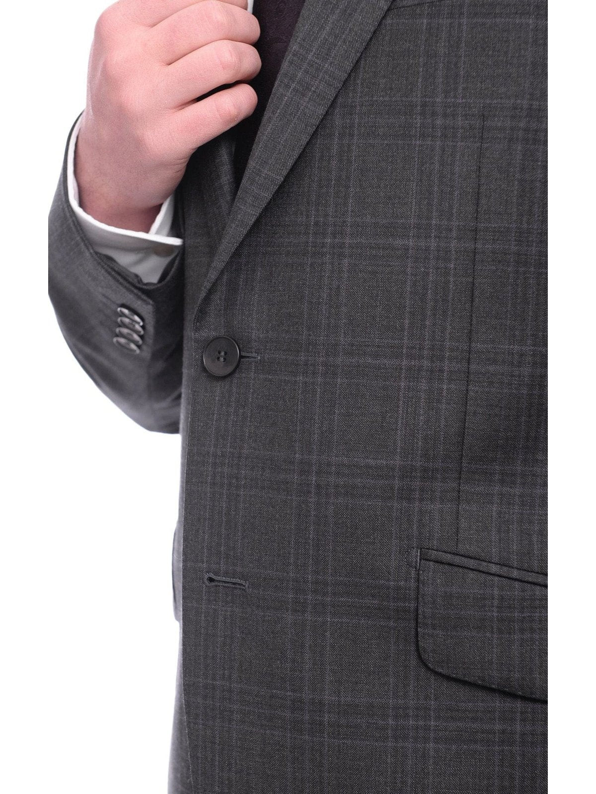 Napoli TWO PIECE SUITS Napoli Classic Fit Charcoal Gray Plaid Half Canvassed Super 150s Wool Suit