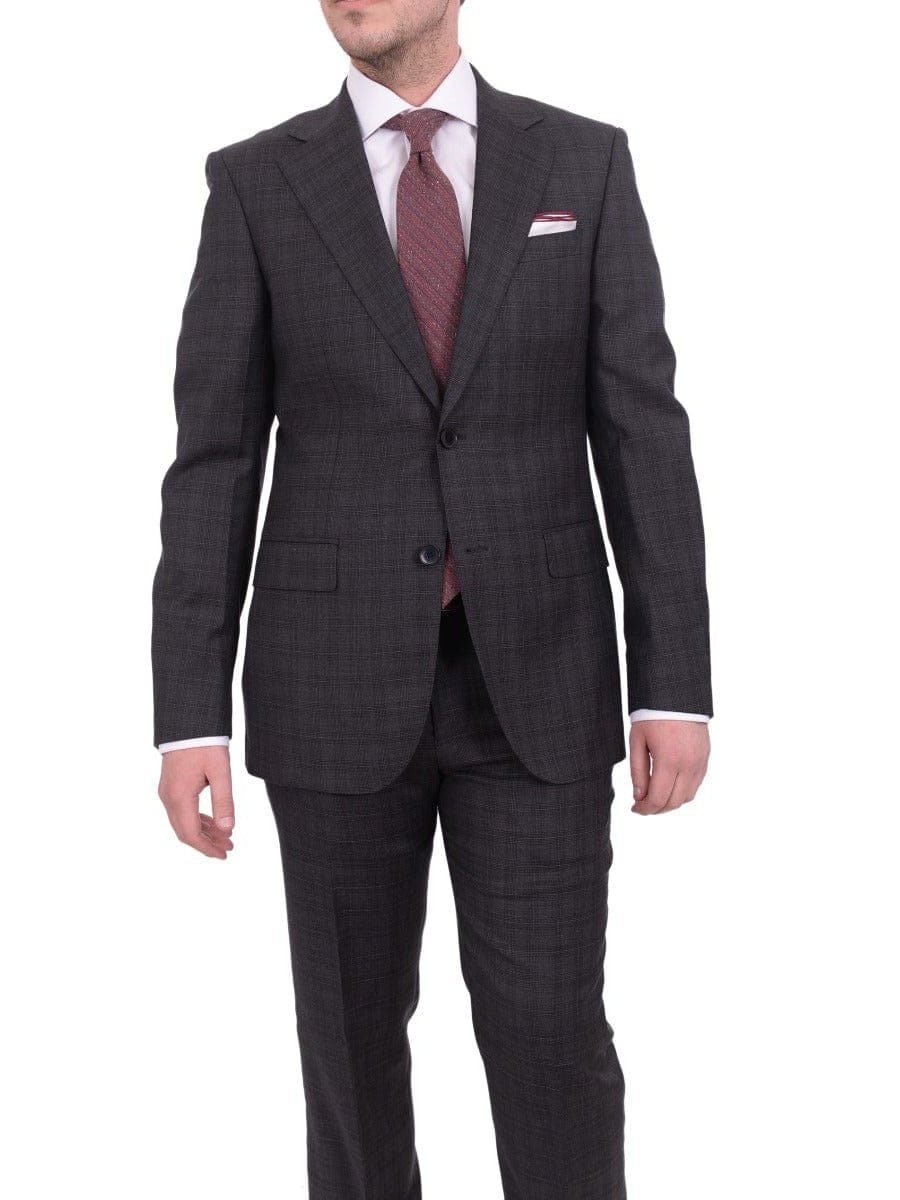 Napoli TWO PIECE SUITS Napoli Classic Fit Charcoal Gray Plaid Two Button Wool Suit