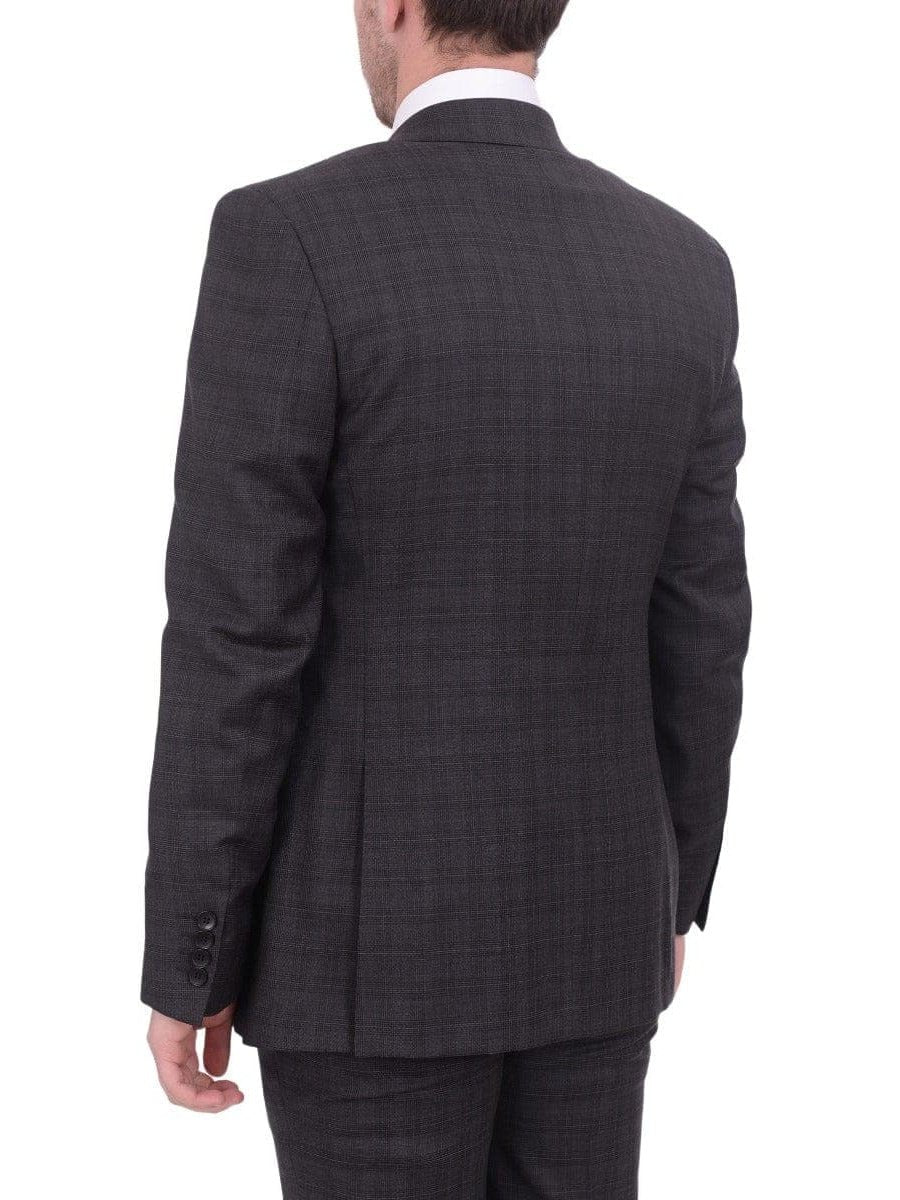 Napoli TWO PIECE SUITS Napoli Classic Fit Charcoal Gray Plaid Two Button Wool Suit