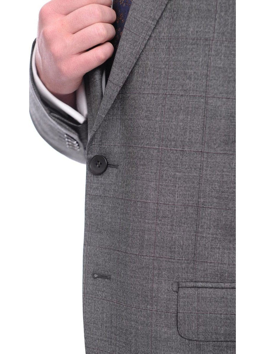 Napoli TWO PIECE SUITS Napoli Classic Fit Gray With Blue & Purple Glen Plaid Half Canvassed Wool Suit