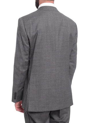 Napoli TWO PIECE SUITS Napoli Classic Fit Gray With Blue & Purple Glen Plaid Half Canvassed Wool Suit
