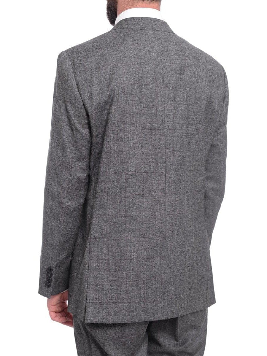 Napoli TWO PIECE SUITS Napoli Classic Fit Gray With Blue &amp; Purple Glen Plaid Half Canvassed Wool Suit