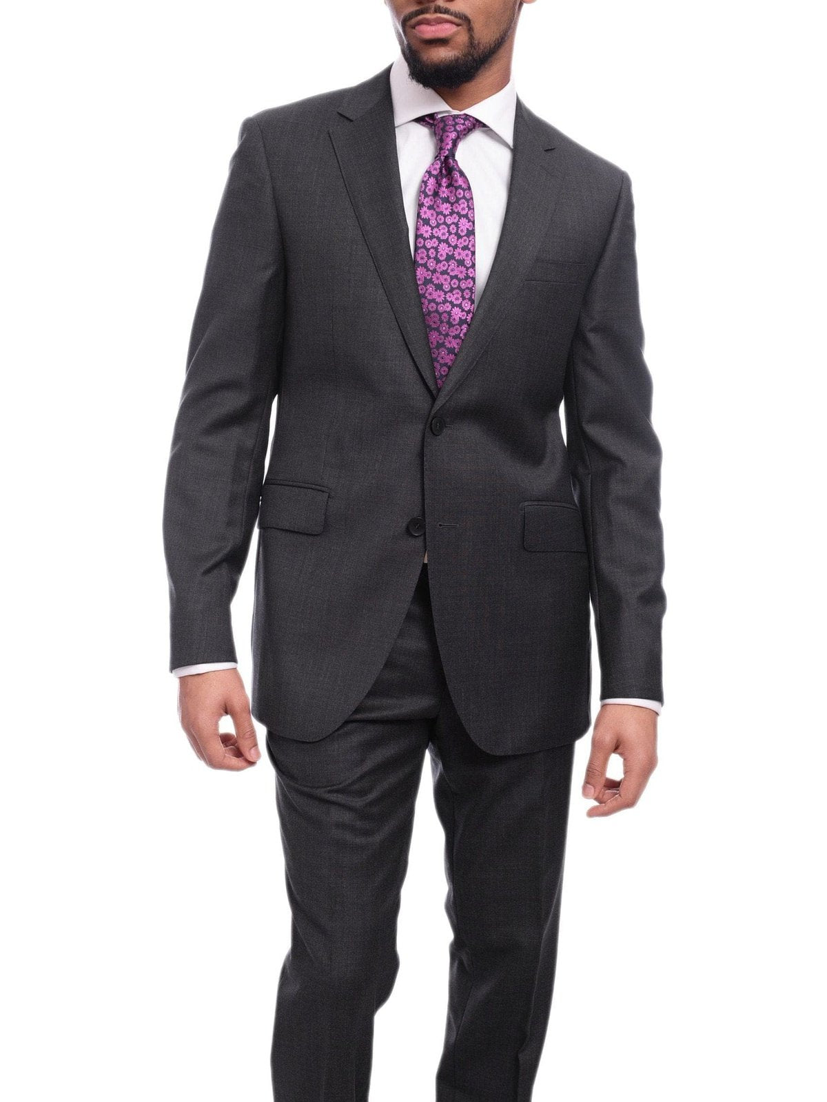 Napoli TWO PIECE SUITS Napoli Classic Fit Gray With Blue Windowpane Half Canvassed Super 150s Wool Suit