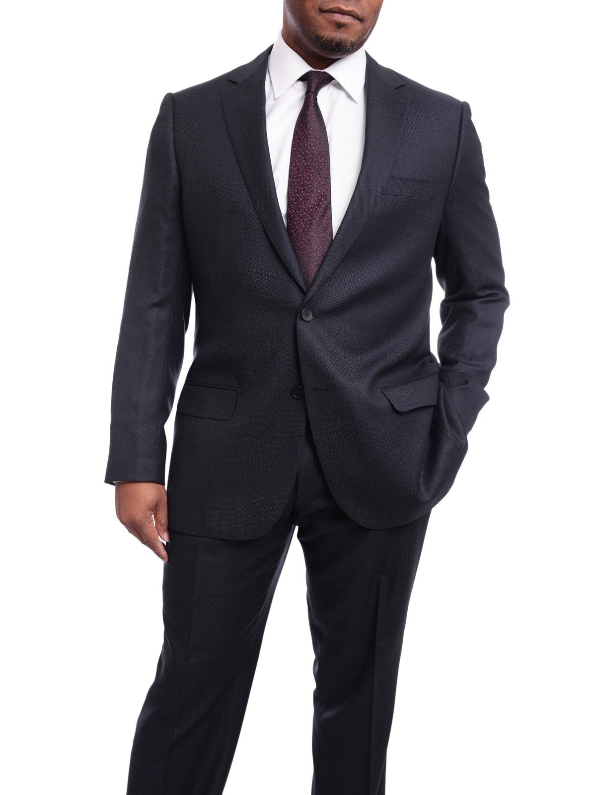 Napoli TWO PIECE SUITS Napoli Classic Fit Navy Birdseye Two Button Half Canvassed Wool Suit