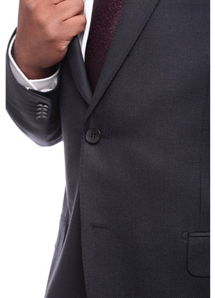 Napoli TWO PIECE SUITS Napoli Classic Fit Navy Birdseye Two Button Half Canvassed Wool Suit