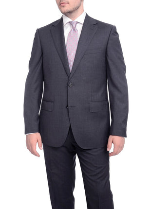 Napoli TWO PIECE SUITS Napoli Classic Fit Navy Blue Glen Plaid Two Button Half Canvassed Reda Wool Suit