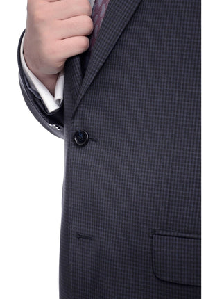 Napoli TWO PIECE SUITS Napoli Classic Fit Navy Blue Glen Plaid Two Button Half Canvassed Reda Wool Suit