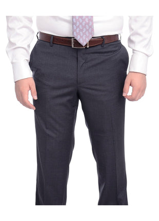 Napoli TWO PIECE SUITS Napoli Classic Fit Navy Blue Glen Plaid Two Button Half Canvassed Reda Wool Suit